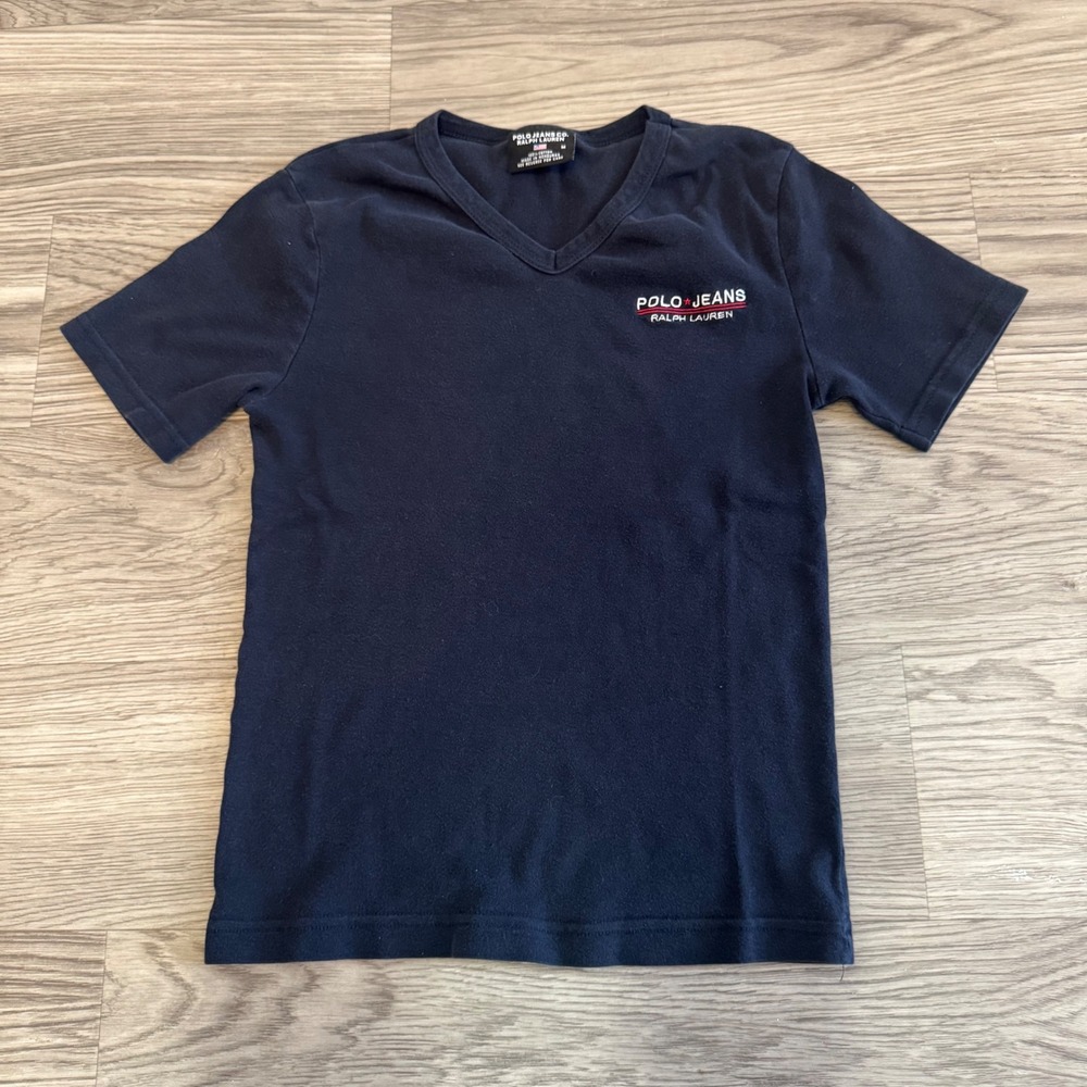 Vintage Y2K Polo Jeans Co Ralph Lauren Navy Blue V-Neck T-Shirt Size M